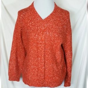 St John's Bay Petite Reddish Orange Knit Pullover V-Neck Sweater Women's PXL